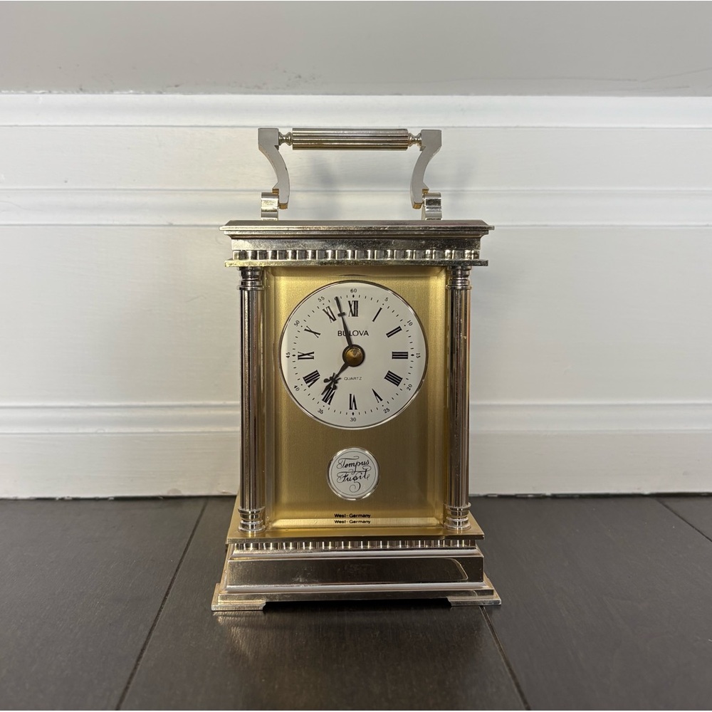 Vintage Bulova Carriage Clock With Hourly Melody Gold Tone B-1343 West-Germany